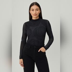 Selena Black Floral Long Sleeve Bodysuit – Size M